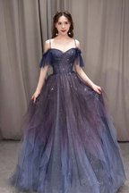 PURPLE SWEETHEART NECK TULLE Prom Dresses Long PURPLE Prom Dresses