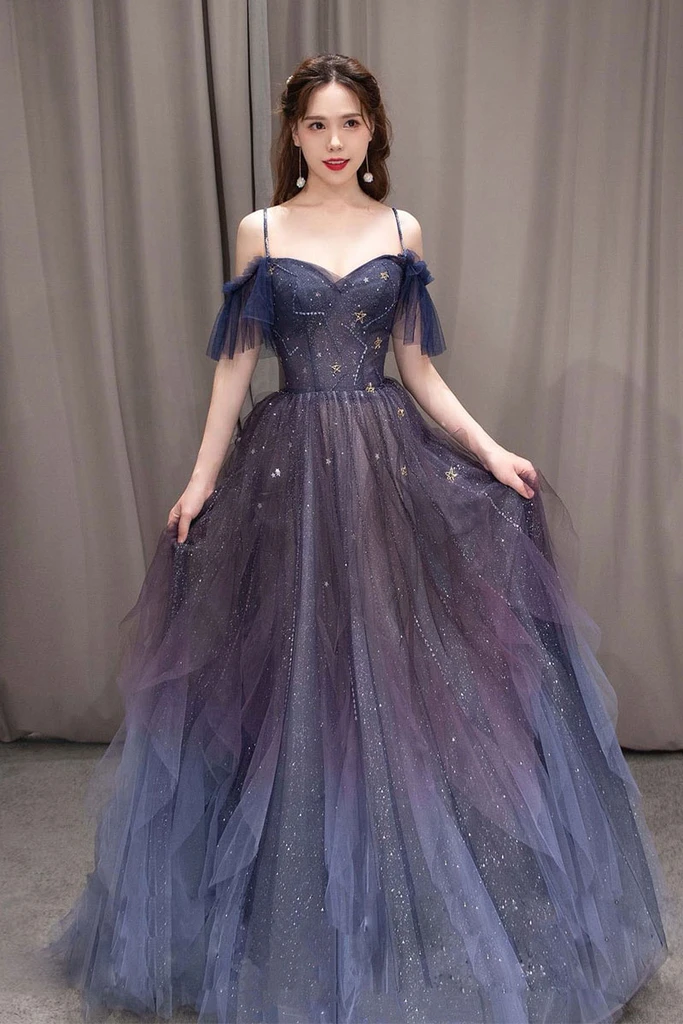 PURPLE SWEETHEART NECK TULLE Prom Dresses Long PURPLE Prom Dresses