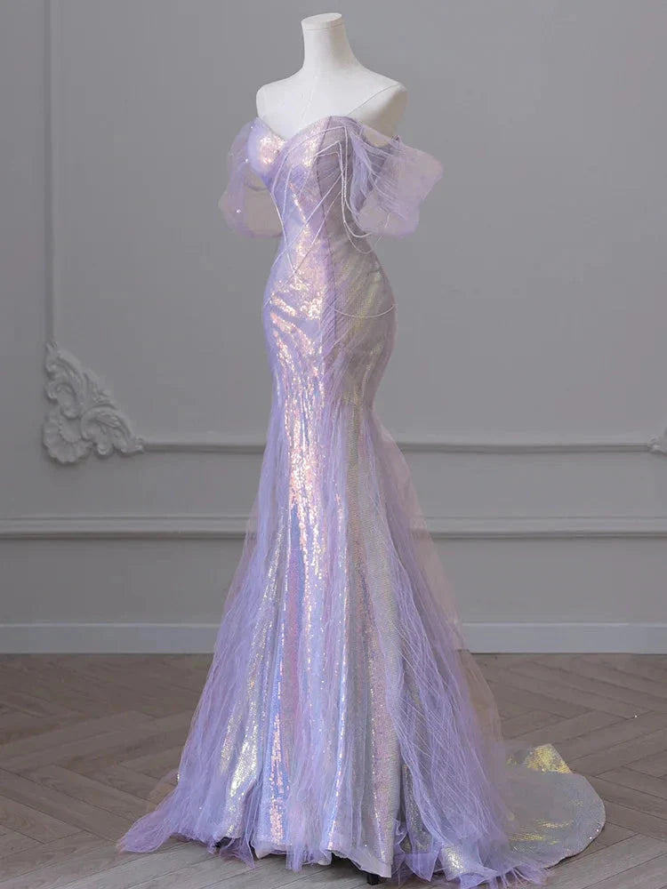 Purple’Ã?Sweetheart Sequin Mermaid Gowns-Fairytale Beaded Tulle Train Prom Dresses Long For Events Secondary image