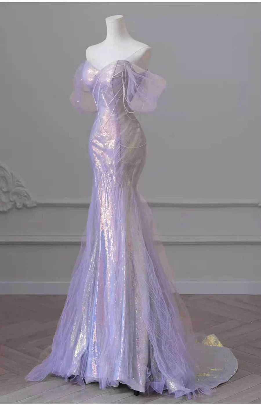 Purple’Ã?Sweetheart Sequin Mermaid Gowns-Fairytale Beaded Tulle Train Prom Dresses Long For Events