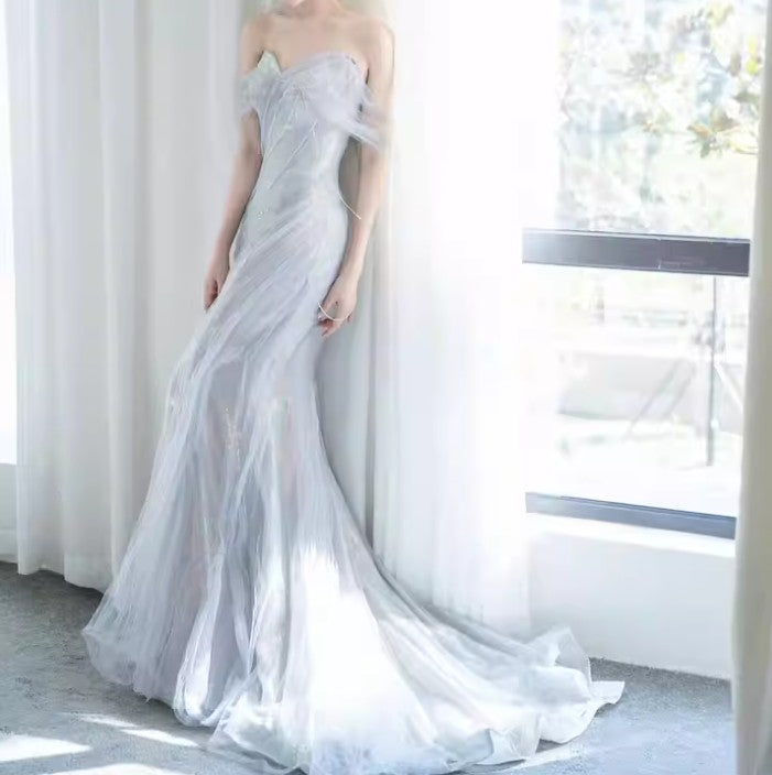 Purple’Ã?Sweetheart Sequin Mermaid Gowns-Fairytale Beaded Tulle Train Prom Dresses Long For Events