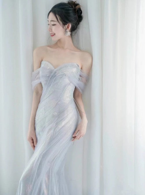 Purple’Ã?Sweetheart Sequin Mermaid Gowns-Fairytale Beaded Tulle Train Prom Dresses Long For Events