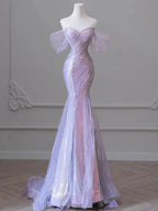 Purple’Ã?Sweetheart Sequin Mermaid Gowns-Fairytale Beaded Tulle Train Prom Dresses Long For Events