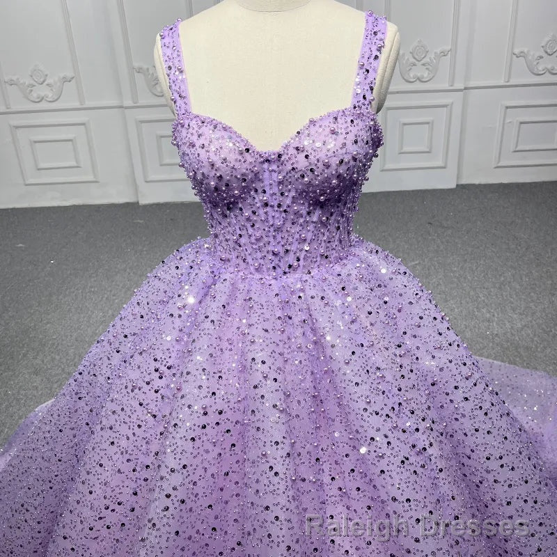 Purple Sweetheart Sequined Evening Party Dress