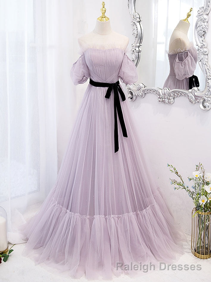 Purple tulle A line long prom dress, purple bridesmaid dress Secondary image
