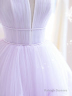 Purple  Tulle A Line Long Prom Dress, Tulle Long Evening Dress