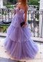 Purple Tulle A-line Spaghetti Straps Prom Dresses, Long Formal Dress,dresses for party events