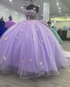 Purple Tulle Ball Gowns With Butterflies,Sweet 16 Dress,Purple Princess Dress