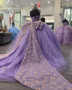 Purple Tulle Ball Gowns With Butterflies,Sweet 16 Dress,Purple Princess Dress