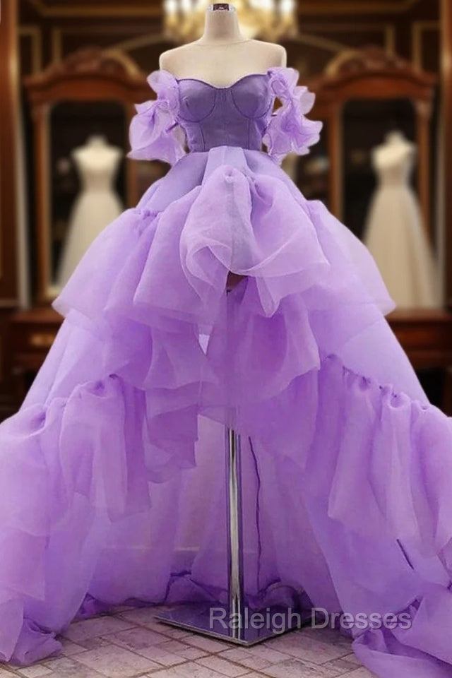Purple tulle high low prom dress, purple evening dress Main image