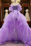 Purple tulle high low prom dress, purple evening dress