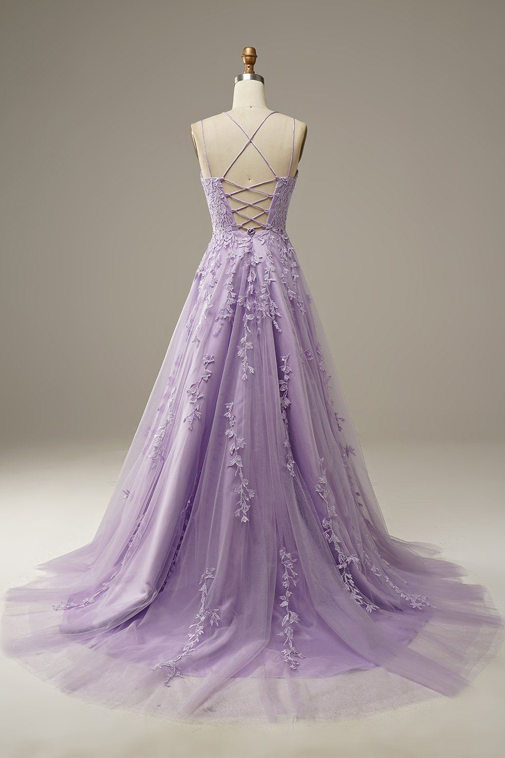 Purple Tulle Lace Prom Dresses Long Prom Dresses