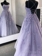 Purple Tulle Lace Prom Dresses Long Prom Dresses