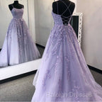 Purple Tulle Lace Long Prom Dress Formal Dress