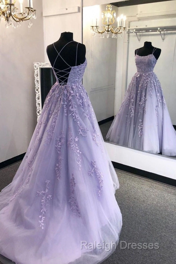 Purple Tulle Lace Prom Dresses Long Prom Dresses