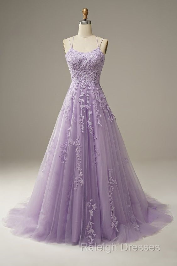 Purple Tulle Lace Prom Dresses Long Prom Dresses