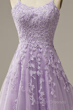 Purple Tulle Lace Long Prom Dress Formal Dress