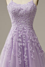 Purple Tulle Lace Prom Dresses Long Prom Dresses