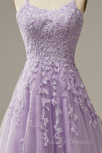 Purple Tulle Lace Prom Dresses Long Prom Dresses