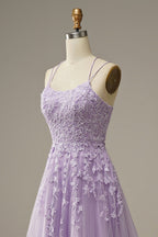 Purple Tulle Lace Prom Dresses Long Prom Dresses