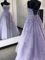 Purple Tulle Lace Prom Dresses Long Prom Dresses