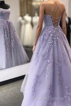 Purple Tulle Lace Prom Dresses Long Prom Dresses