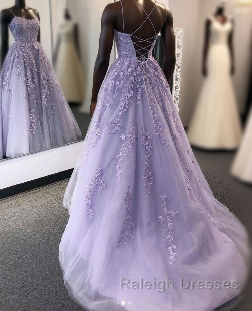 Purple tulle lace long prom dress lace tulle formal dress Main image