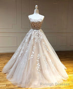 Purple Tulle Lace Long Prom Gowns, Lace Tulle Purple Graduation Dresses
