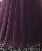 Purple Tulle Lace Off Shoulder Long Prom Dress, Purple Evening Dress