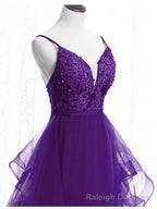 Purple Tulle Layers with Lace Long Evening Dresses, Purple Prom Dress Party Dresses