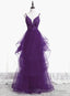 Purple Tulle Layers with Lace Long Prom Dresses, Purple Prom Dress