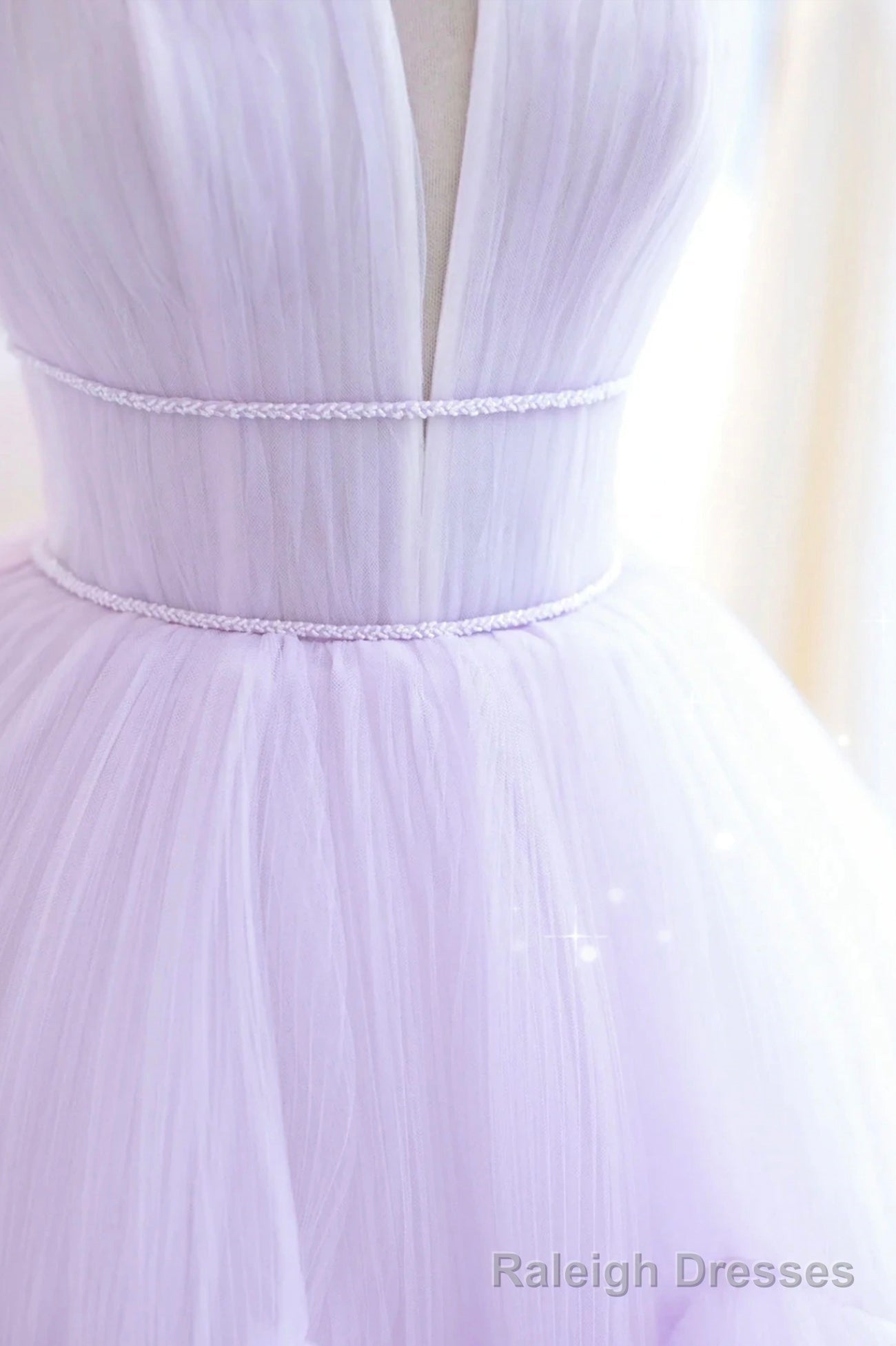 Purple Tulle Long A Line Prom Dress, A Line Strapless Prom Gowns