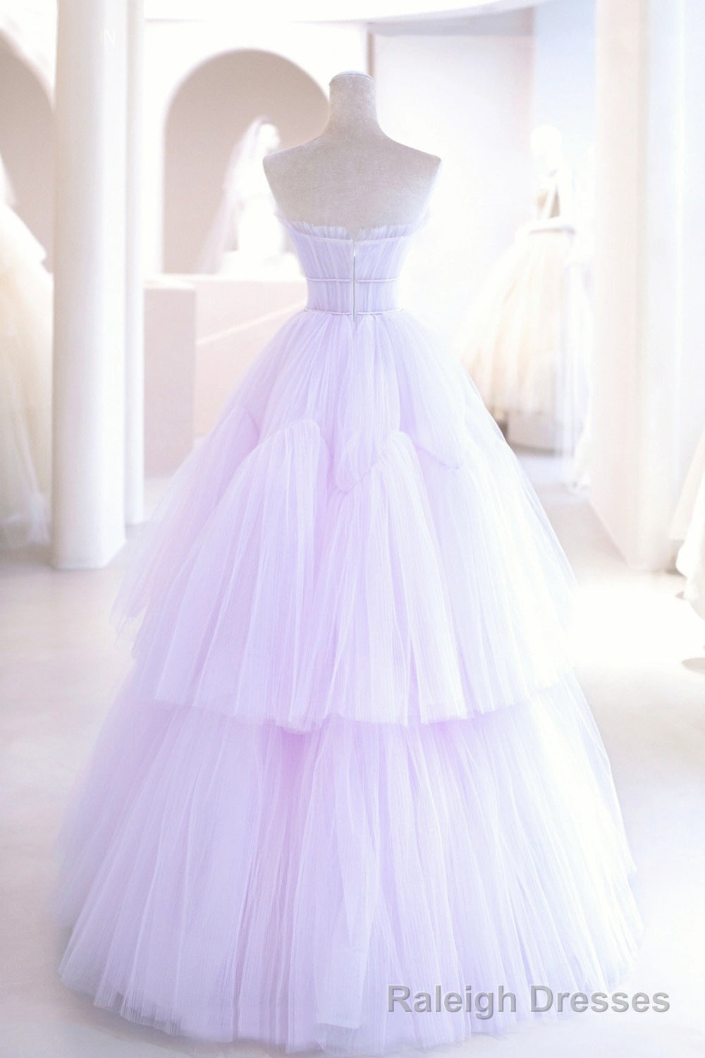 Purple Tulle Long A Line Prom Dress, A Line Strapless Prom Gowns Secondary image