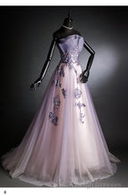 Purple Tulle Long Gradient Prom Dress with Flower Lace Applique, Light Purple Prom Dresses