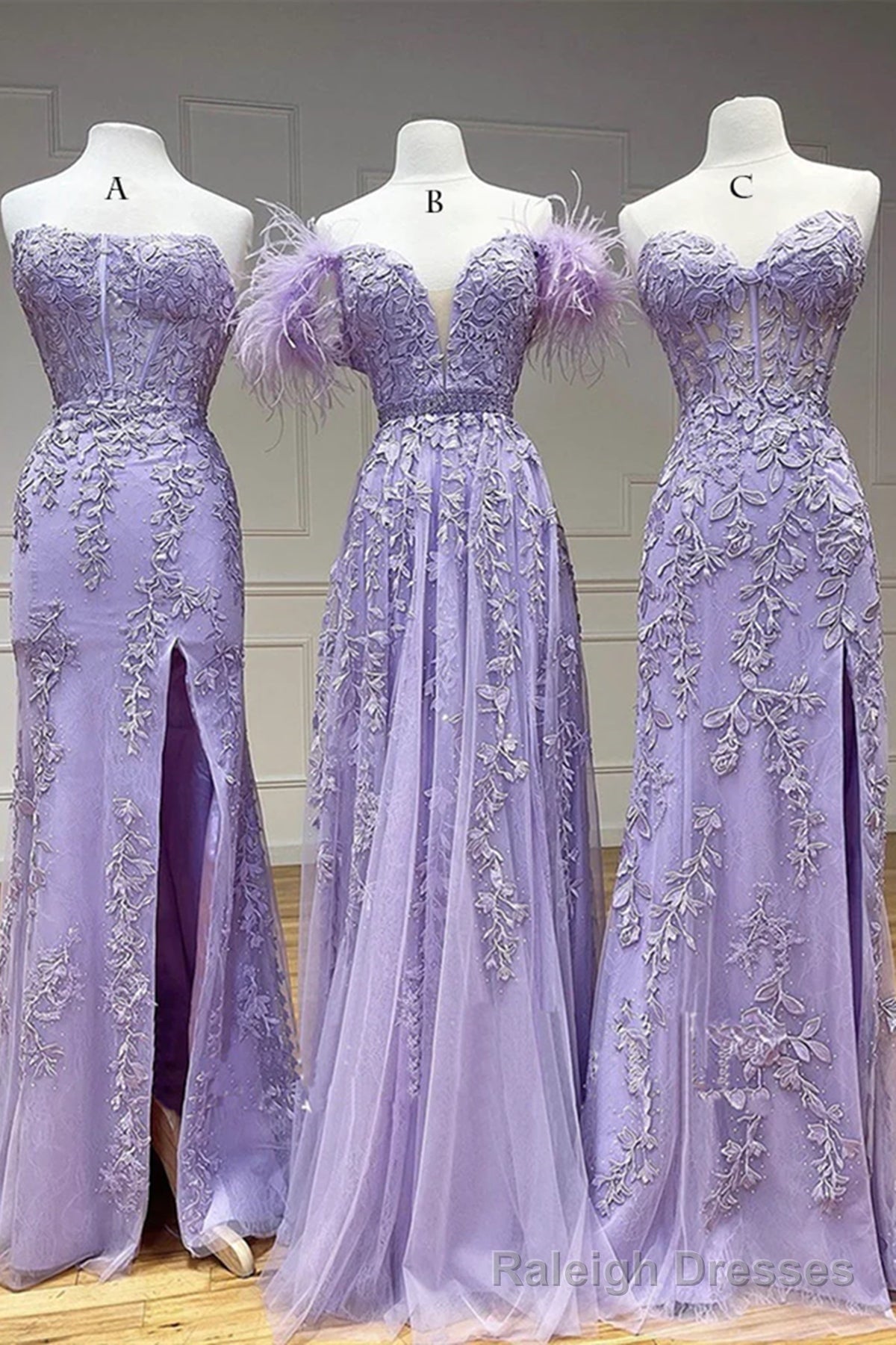 Purple Tulle Long Lace Prom Dresses, Purple Tulle Long Lace Formal Evening Dresses Main image
