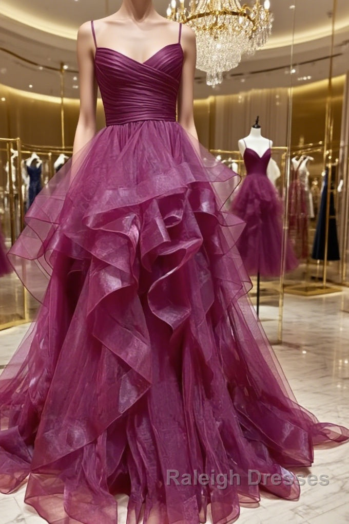 Purple Tulle Long Prom Dresses, Purple Tulle Long Formal Evening Dresses