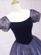 Purple Tulle Long Prom Dresses, Shiny Purple Tulle Formal Gowns Sweet 16 Dress