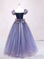Purple Tulle Long Prom Dresses, Shiny Purple Tulle Formal Gowns Sweet 16 Dress