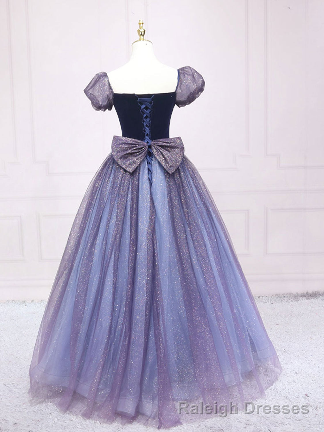Purple Tulle Long Prom Dresses, Shiny Purple Tulle Formal Gowns Sweet 16 Dress