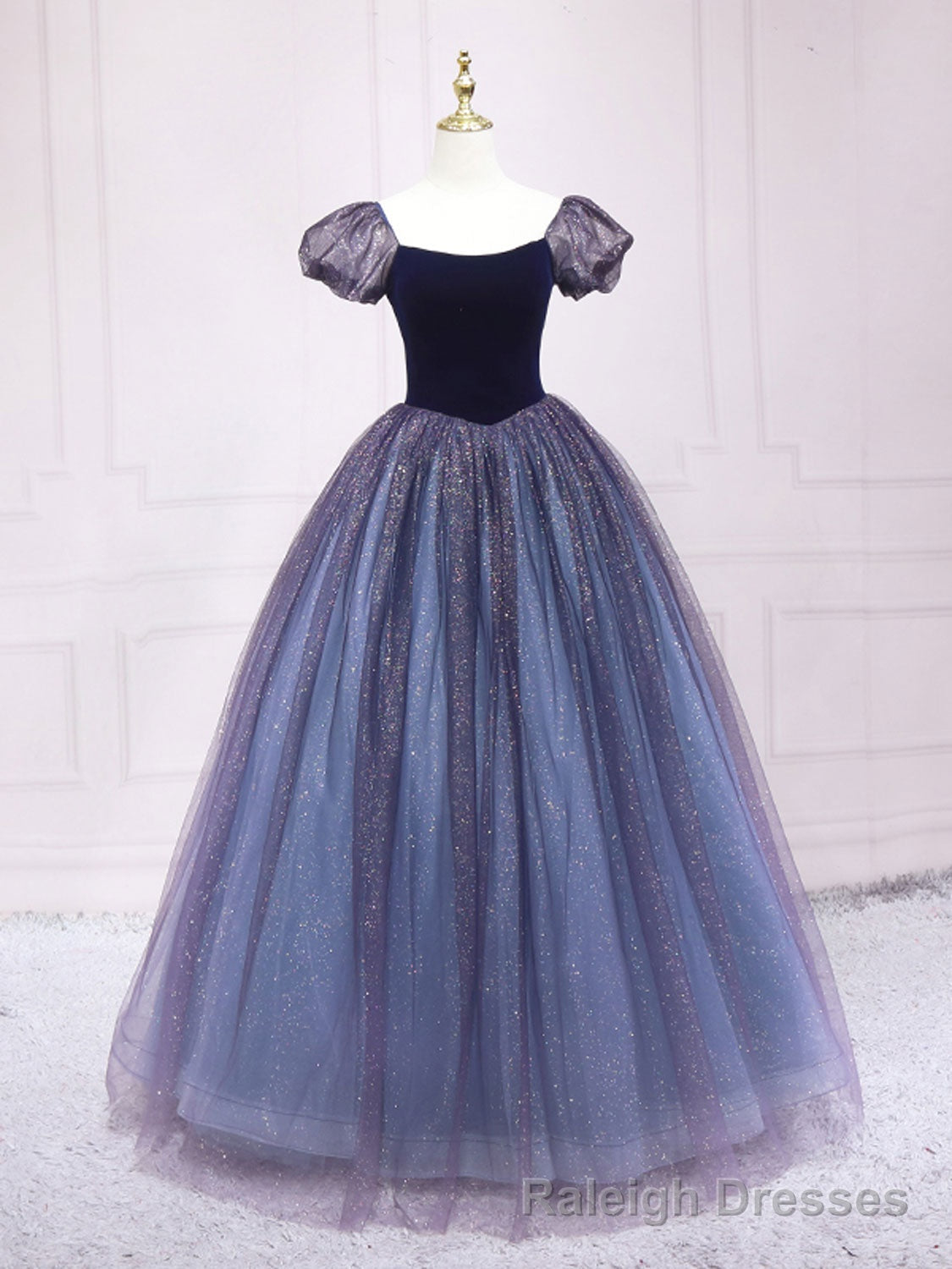Purple Tulle Long Prom Dresses, Shiny Purple Tulle Formal Gown Sweet 16 Dress Main image