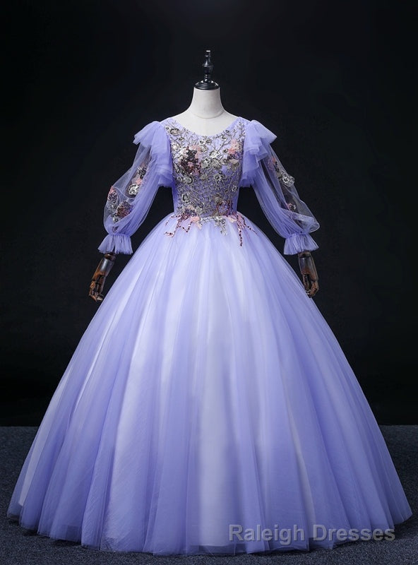 Purple Tulle Long Sleeve Sequins Appliques Quinceanera Dress Main image