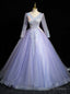 Purple Tulle Long Sleeve V-neck Sequins Quinceanera Dress