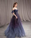Purple Tulle Off Shoulder A-Line Long Prom Dress, Purple Evening Dress