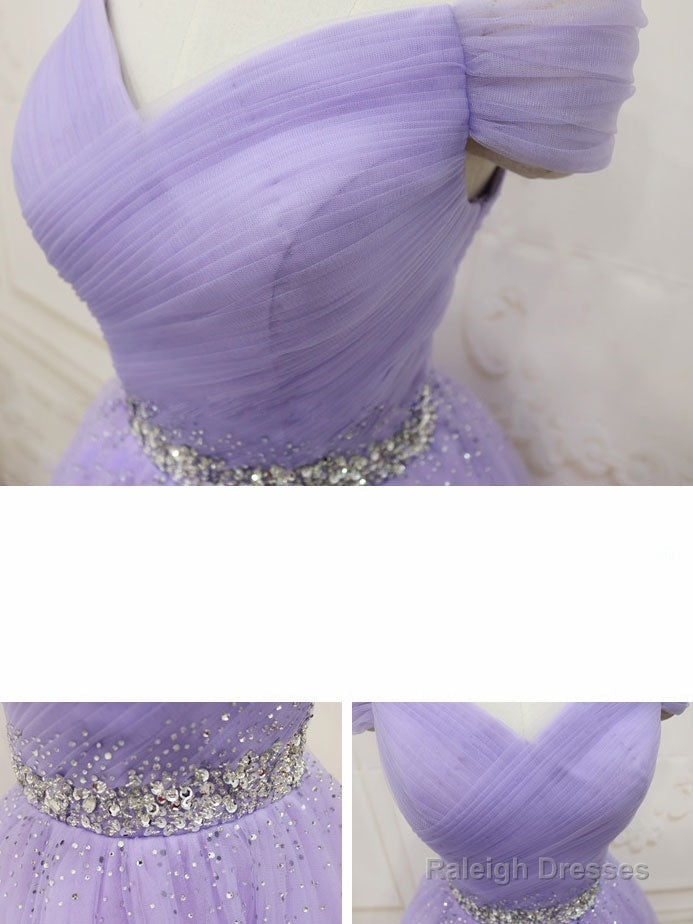 Purple Tulle Off Shoulder Sequin Short Prom Dresses Purple Homecoming Dresses