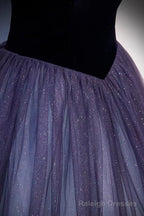Purple Tulle Off the Shoulder Prom Dress, A Line Prom Prom Dress