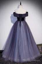 Purple Tulle Off the Shoulder Prom Dress, A Line Prom Prom Dress