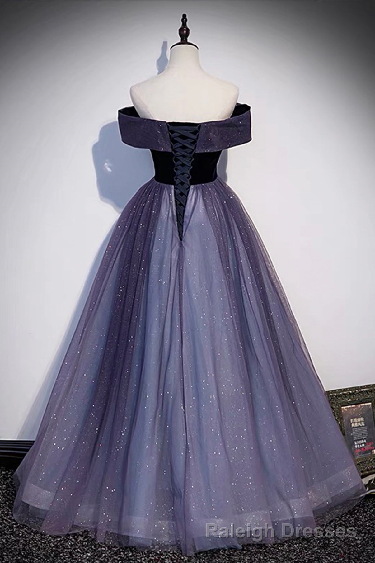 Purple Tulle Off the Shoulder Prom Dress, A Line Prom Prom Dress