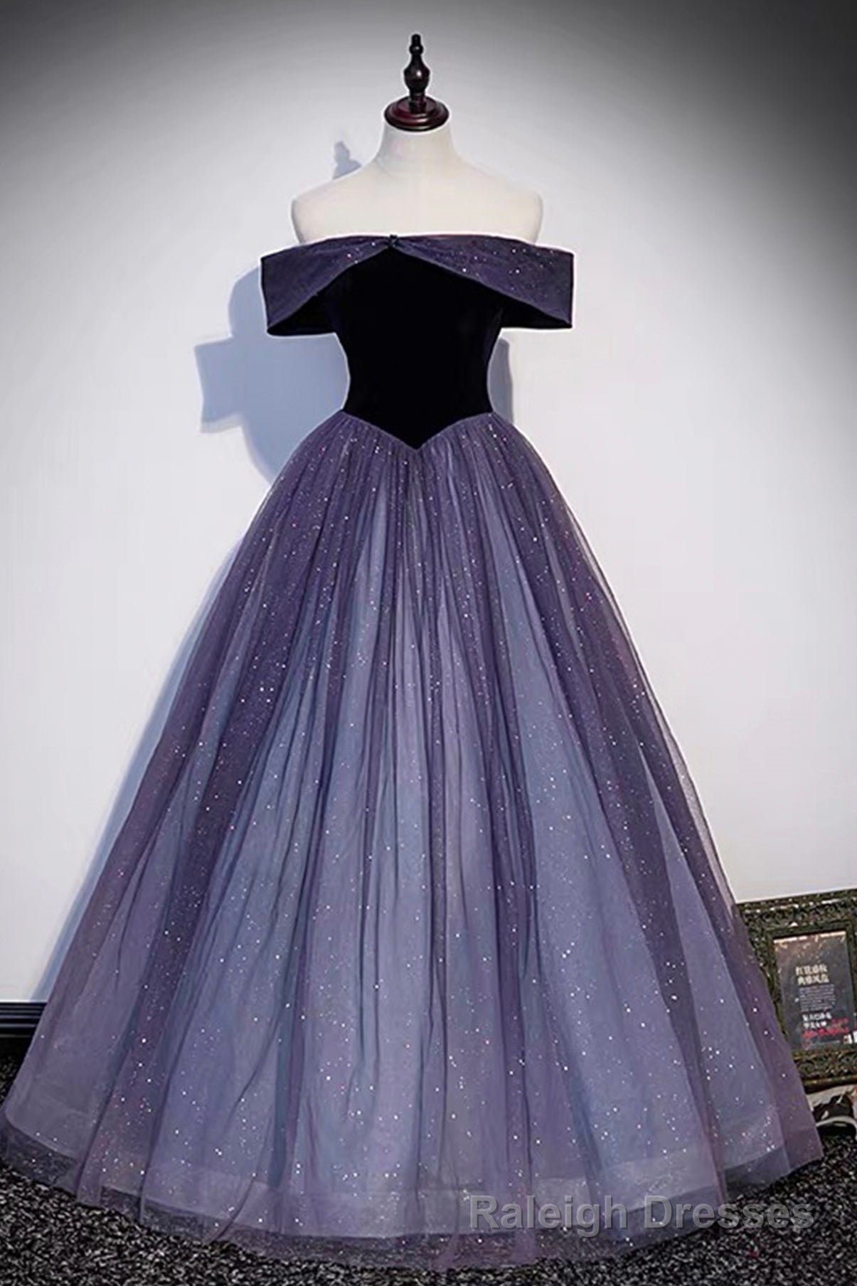 Purple Tulle Off the Shoulder Prom Dress, A Line Prom Prom Dress Main image