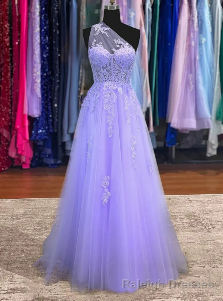 Purple Tulle One Shoulder Appliques Prom Dress Main image