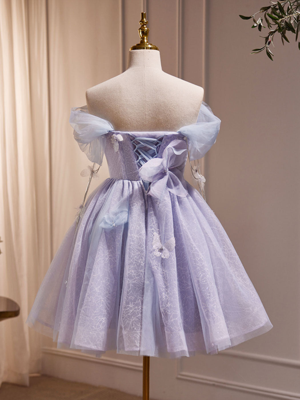 Purple Tulle Puffy Short Formal Prom Dress, Cute Purple Homecoming Dress